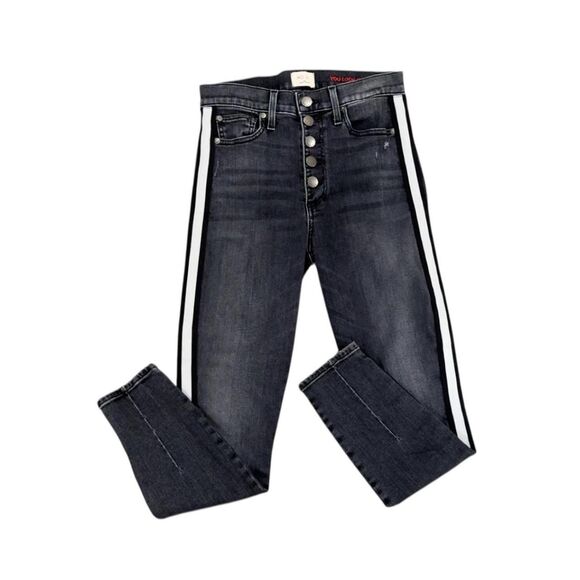 Alice + Olivia AO.LA Good High-Rise Exposed Button Skinny Jeans with Stripes - Picture 8 of 8